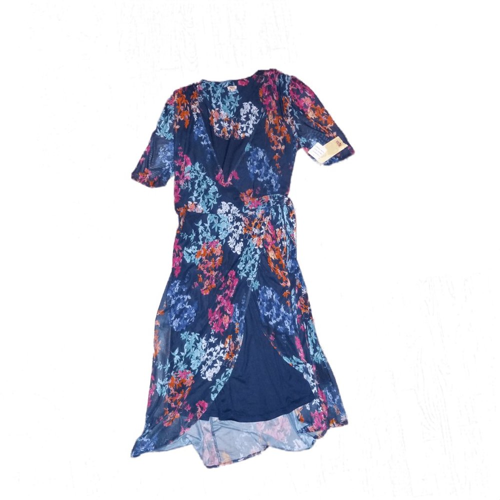 Reba Navy Floral Mesh Rap Dress Size Medium - Worn 1 Time